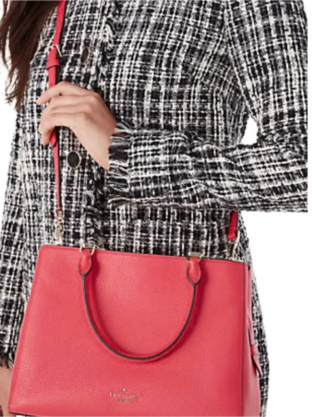 kate spade red pebbled leather satchel with polished hardware